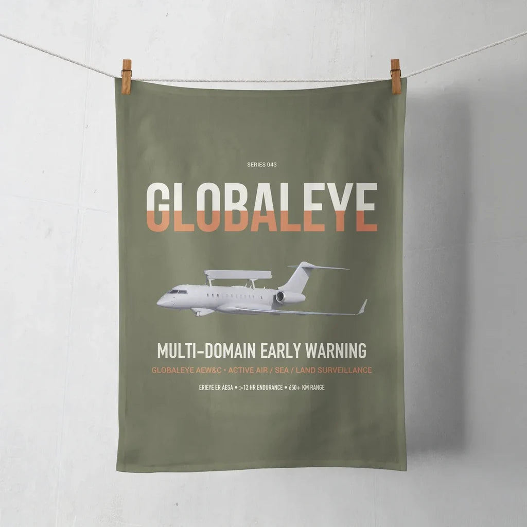 Saab GlobalEye design on green army towel