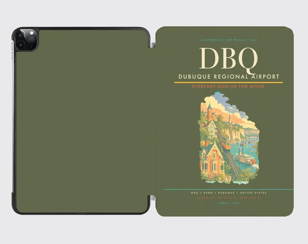 Dubuque Regional Airport (DBQ) design on green army ipad tablet case