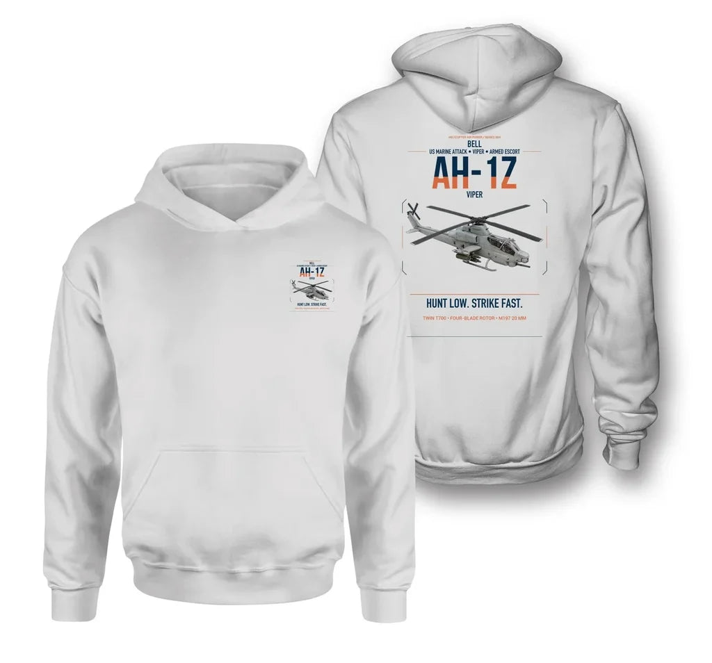 Bell AH-1Z Viper design on white double-side hoodie, double-side print