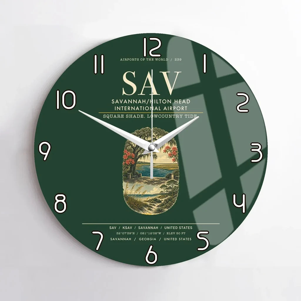 Savannah-Hilton Head International Airport (SAV) design on dark green no frame wall clock