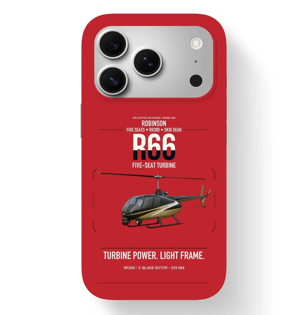 Robinson R66 design on red magsafe iphone case, for iPhone 17 Pro