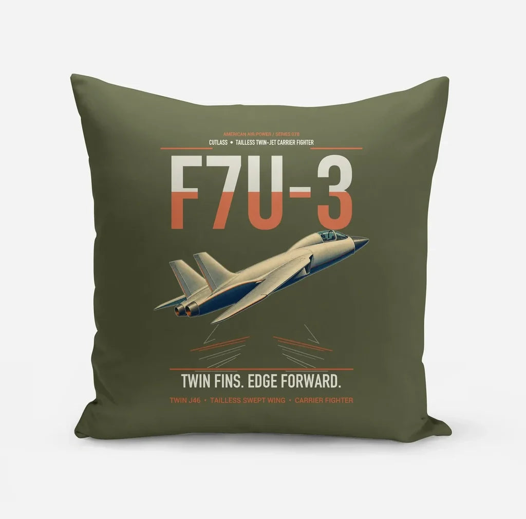 F7U-3 Cutlass design on green army pillow