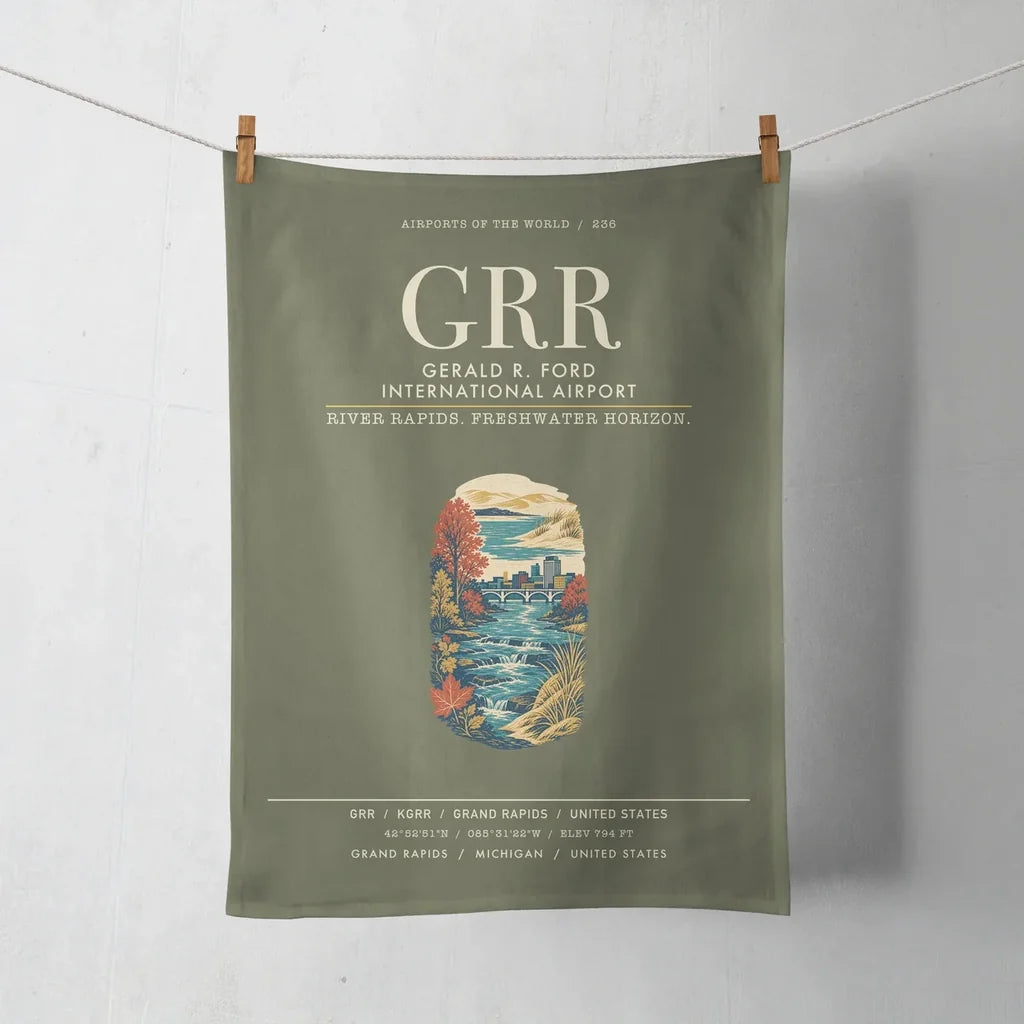 Gerald R. Ford International Airport Grand Rapids (GRR) design on green army towel