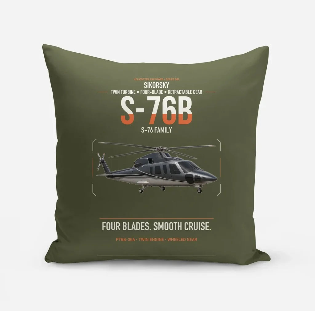 Sikorsky S-76B design on green army pillow