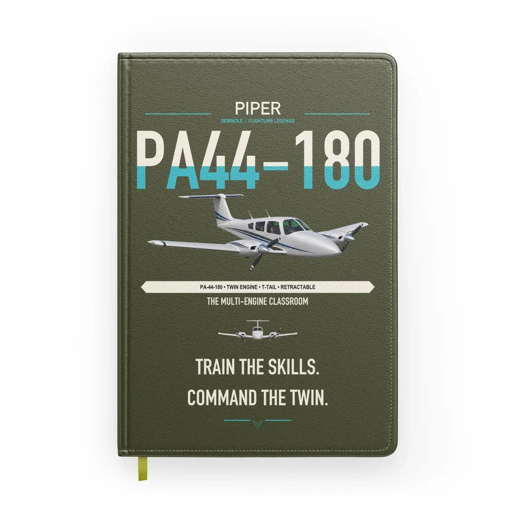 Piper PA-44-180 Seminole design on green army notebook