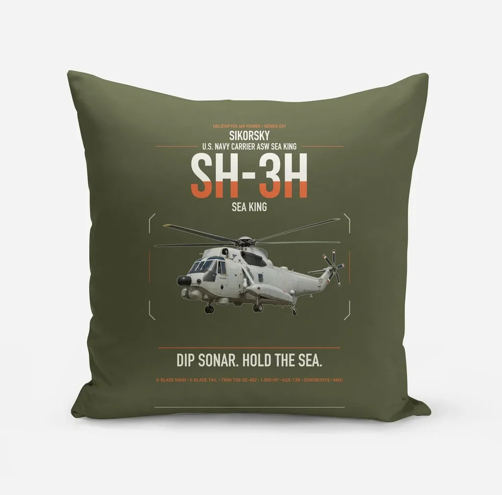 Sikorsky SH-3H Sea King design on green army pillow