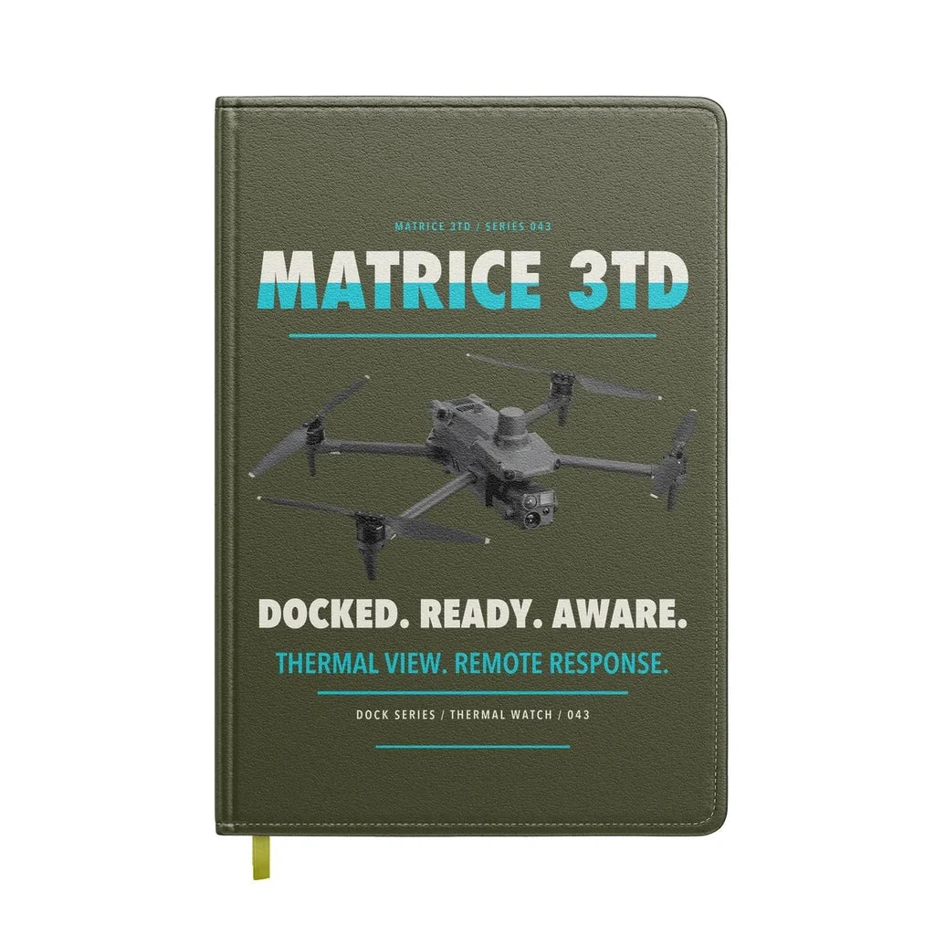 DJI Matrice 3TD design on green army notebook