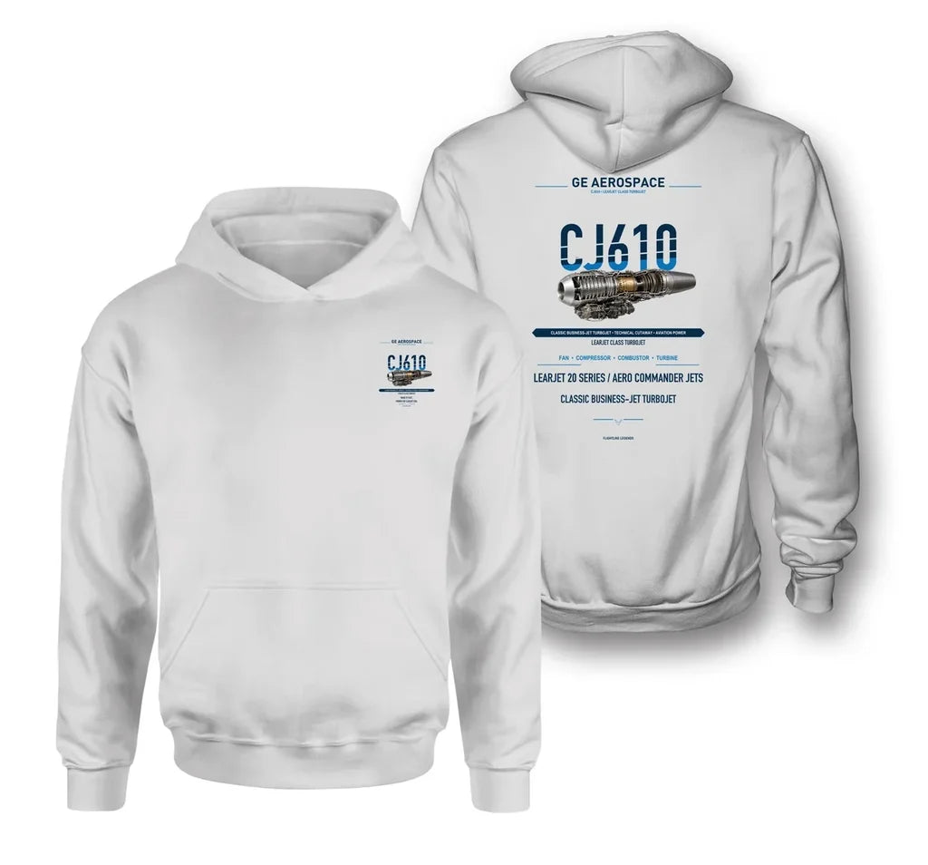 CJ610 design on white hoodie