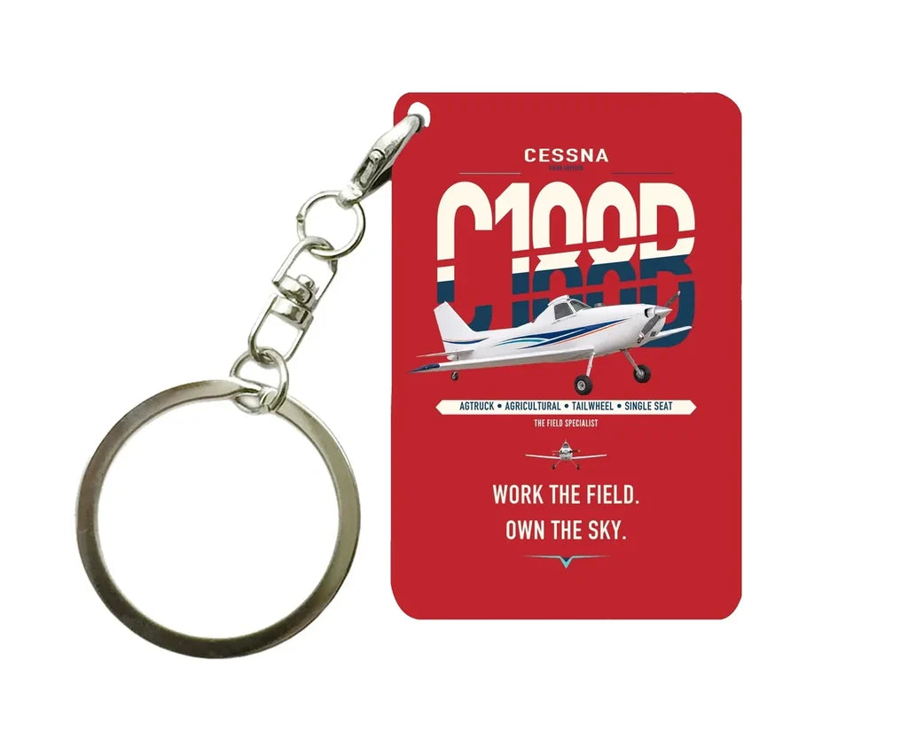 Cessna A188B AgTruck design on red designed key chain, double-side print