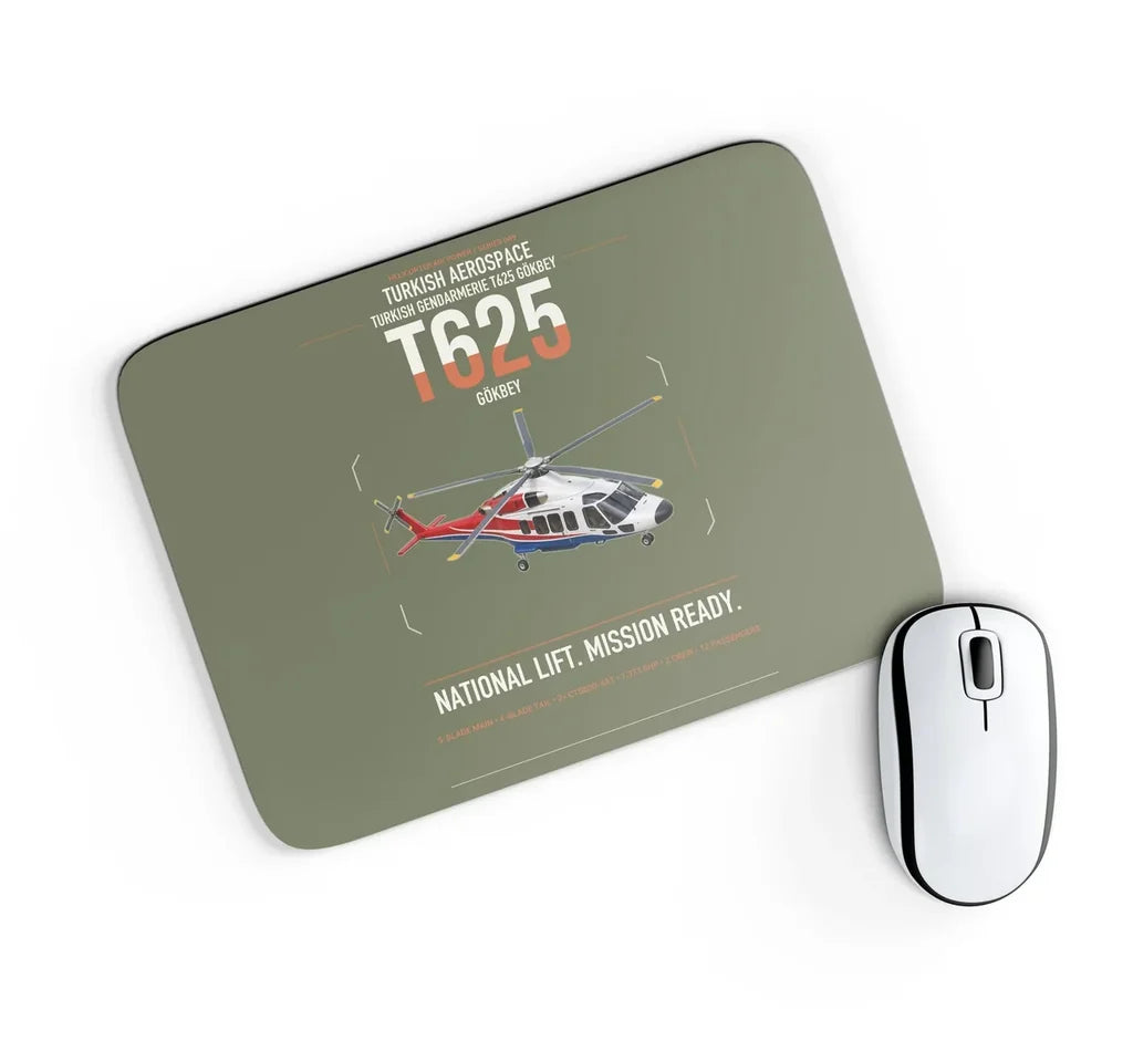 Turkish Aerospace T625 Gökbey design on green army rectangle mouse pad
