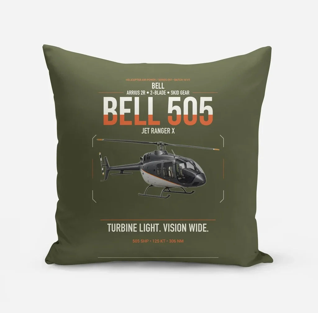 Bell 505 Jet Ranger X design on green army pillow