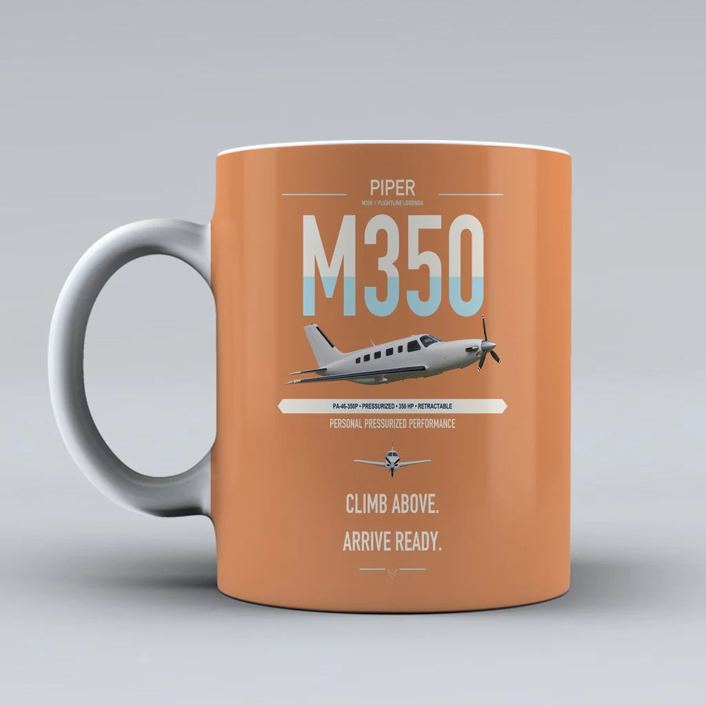 Piper M350 design on orange ceramic mug, double-side print