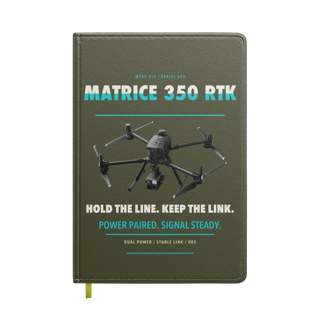 DJI Matrice 350 RTK design on green army notebook