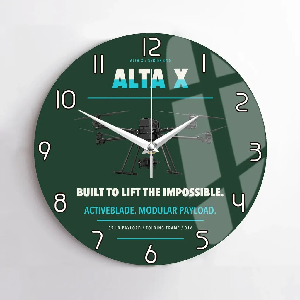 Freefly Alta X design on dark green no frame wall clock