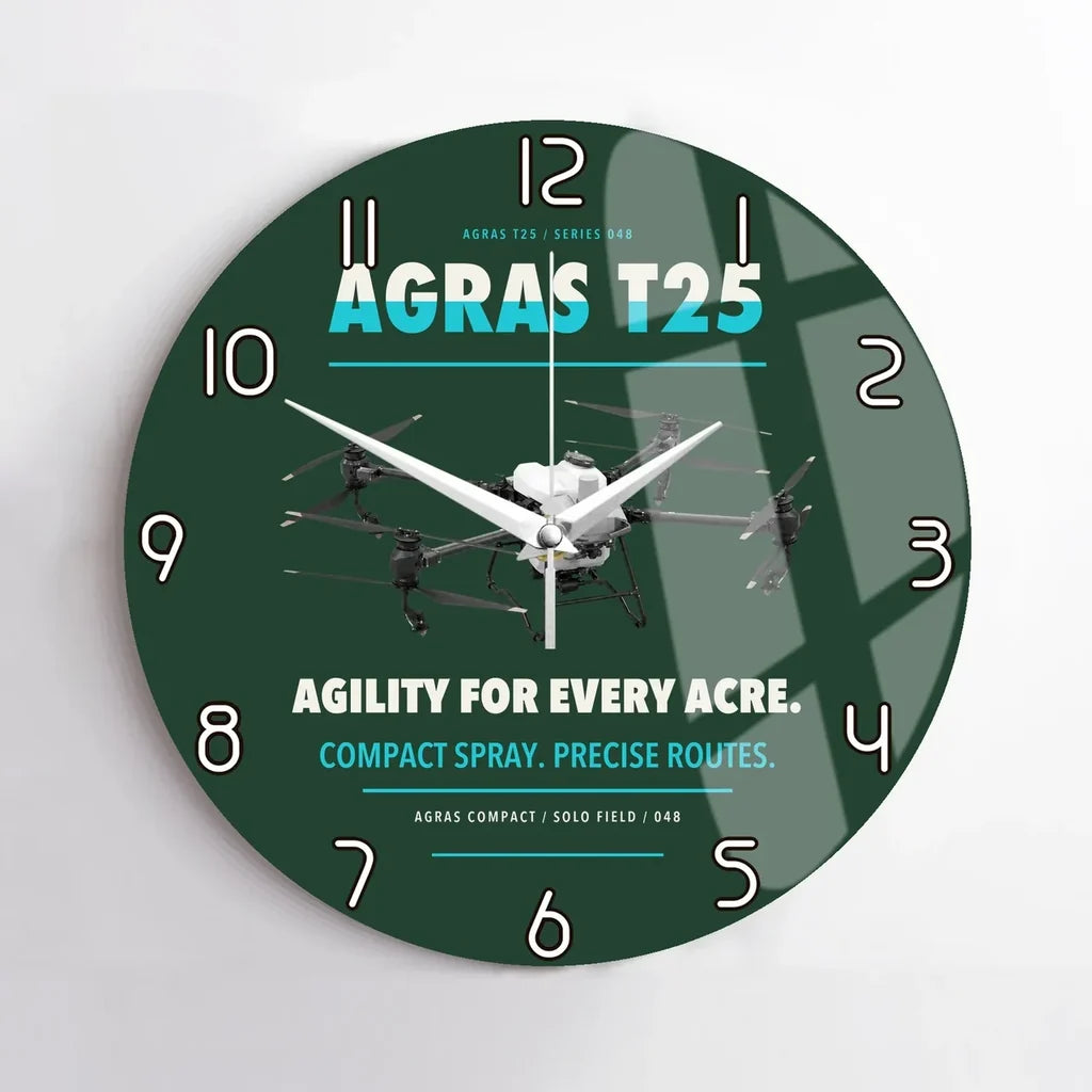 DJI Agras T25 design on dark green no frame wall clock