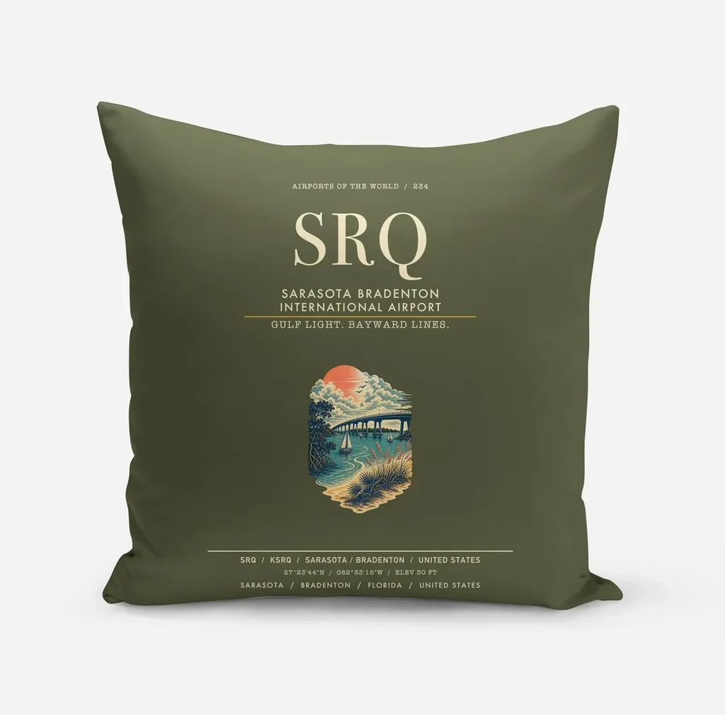 Sarasota Bradenton International Airport (SRQ) design on green army pillow
