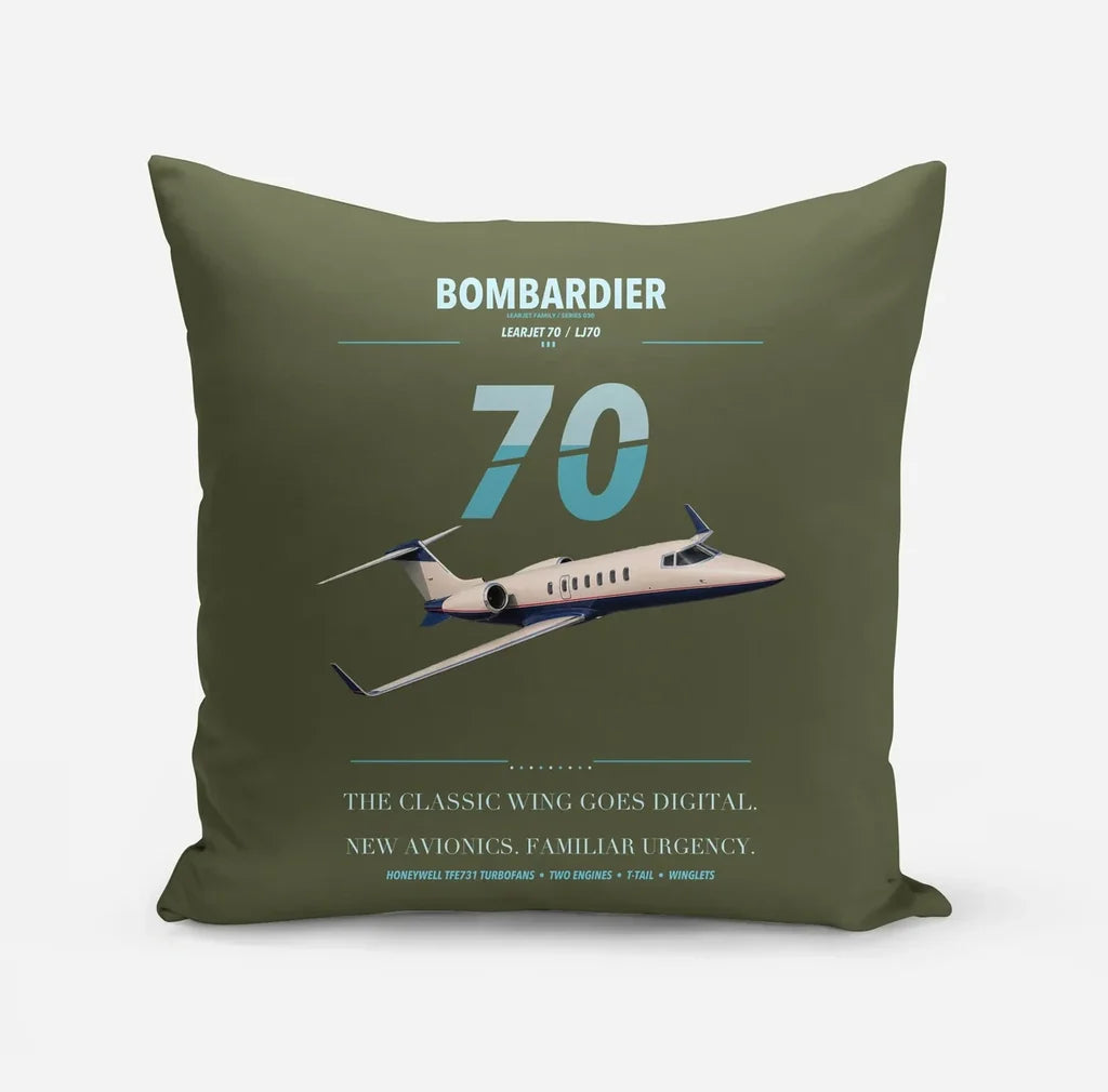 Bombardier Learjet 70 design on green army pillow
