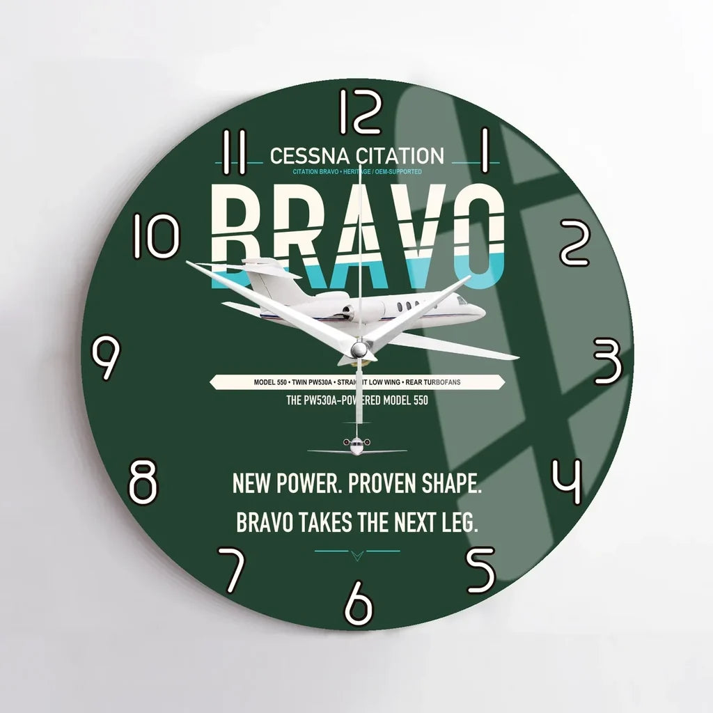 Cessna Citation Bravo design on dark green no frame wall clock