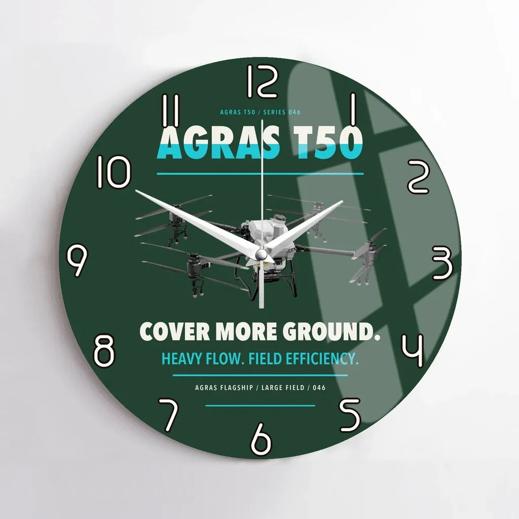 DJI Agras T50 design on dark green no frame wall clock