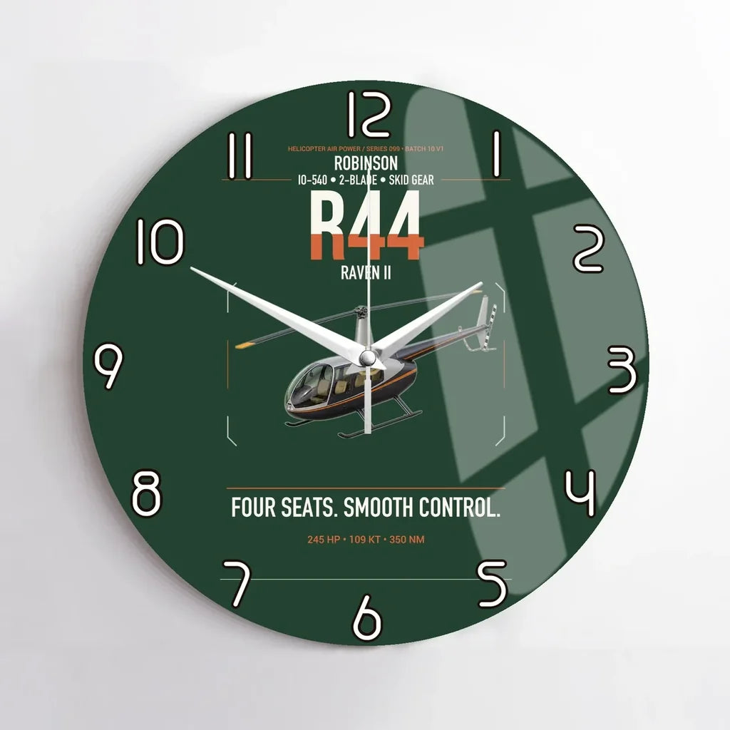 Robinson R44 Raven II design on dark green no frame wall clock