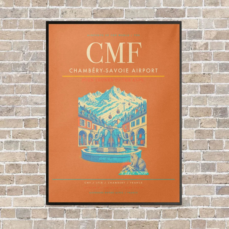 Chambéry-Savoie Airport CMF vertical canvas print - framed - orange background