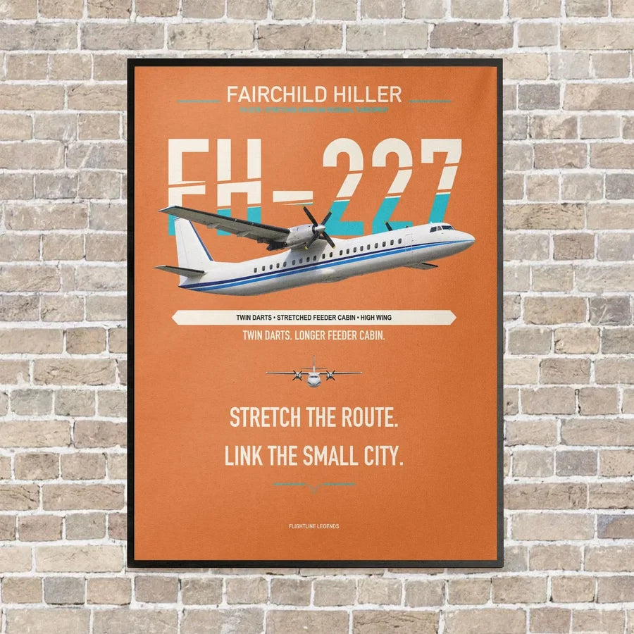 Fairchild Hiller FH-227B vertical canvas print - framed - orange background