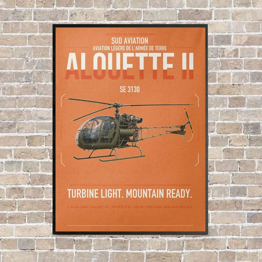 Sud Aviation SE 3130 Alouette II vertical canvas print - framed - orange background