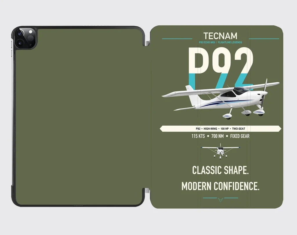 Tecnam P92 Echo MkII design on green army ipad tablet case