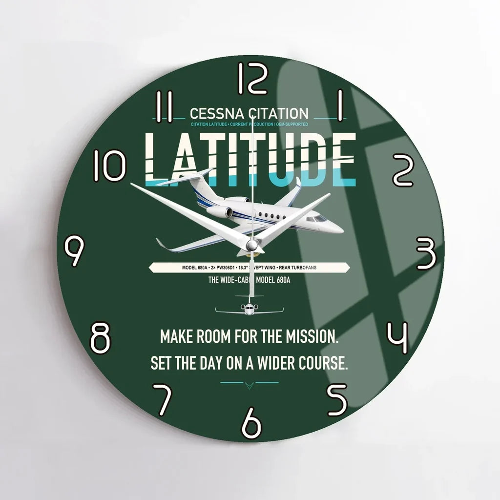 Cessna Citation Latitude design on dark green no frame wall clock