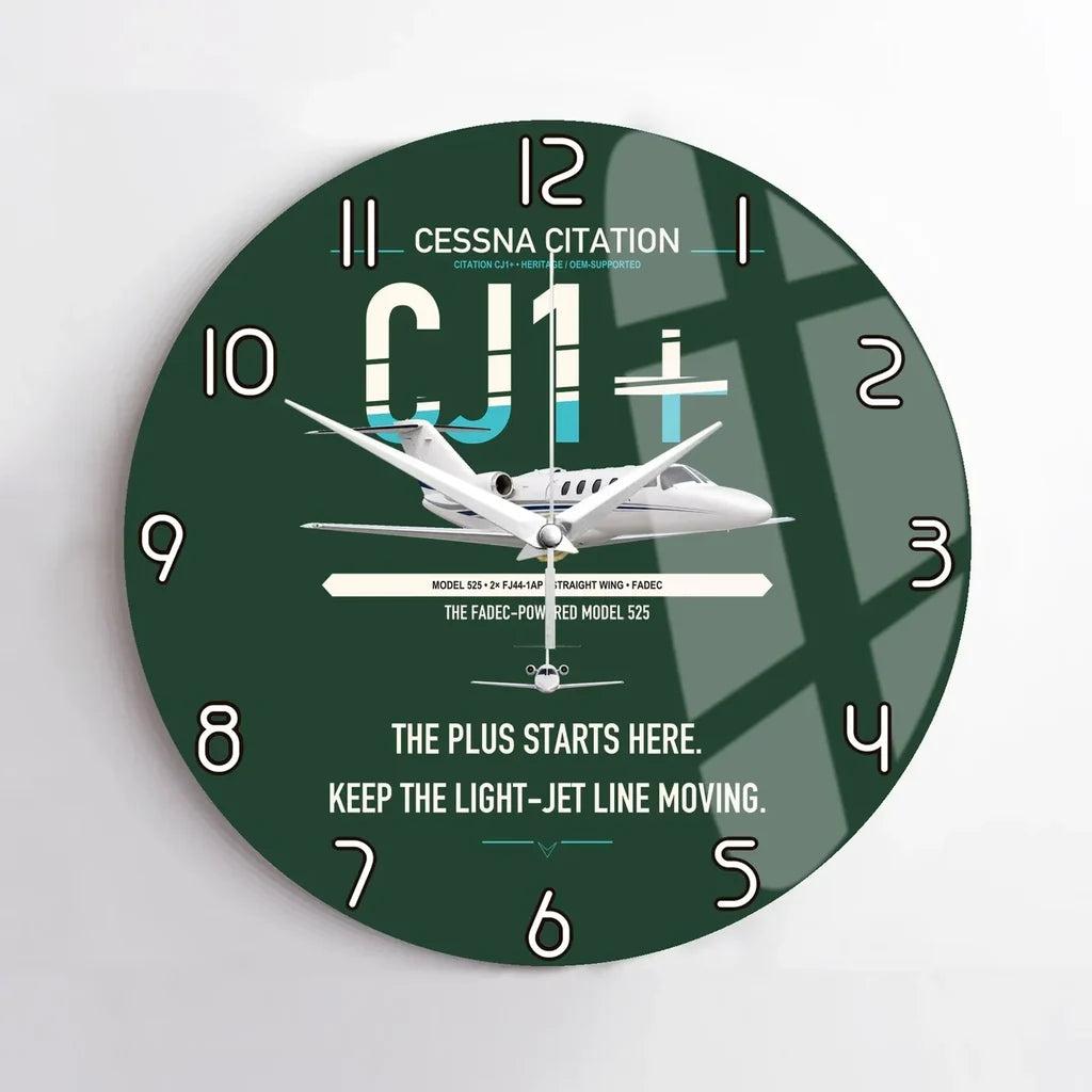 Cessna Citation CJ1+ design on dark green no frame wall clock