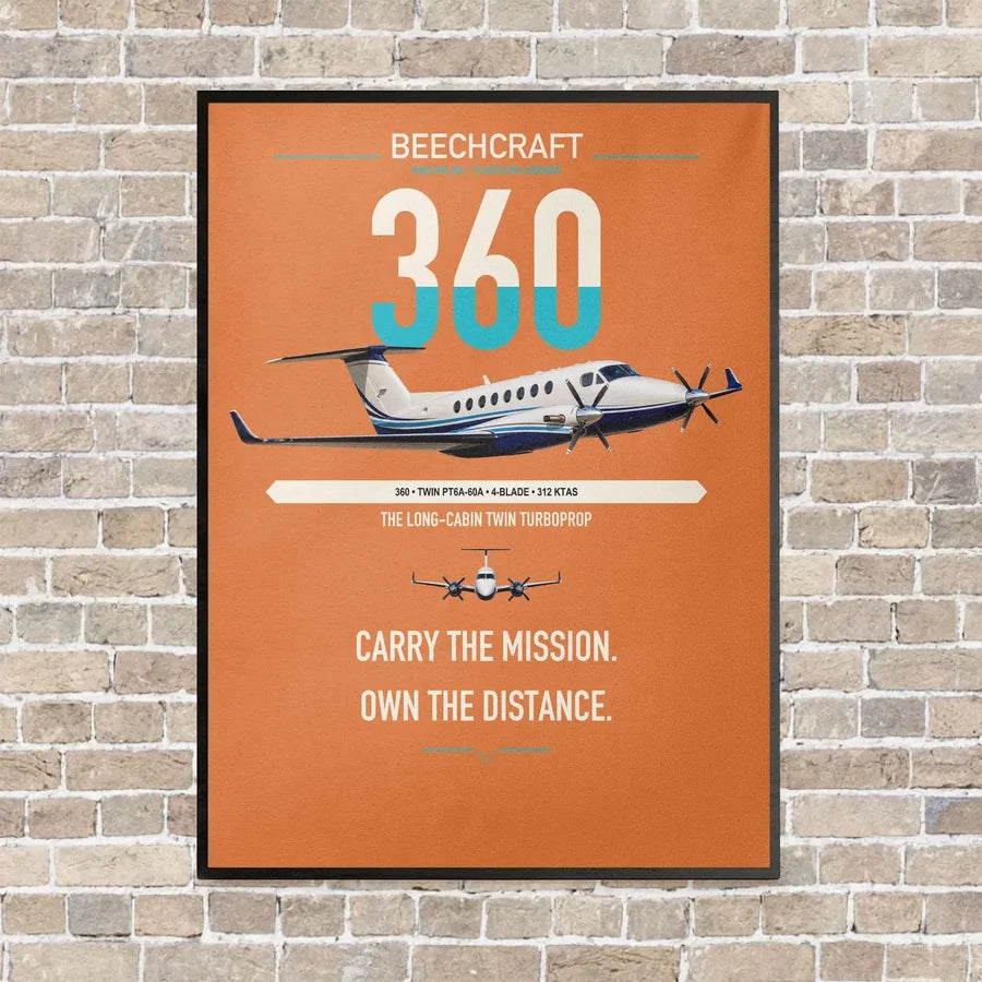 Beechcraft King Air 360 vertical canvas print - framed - orange background
