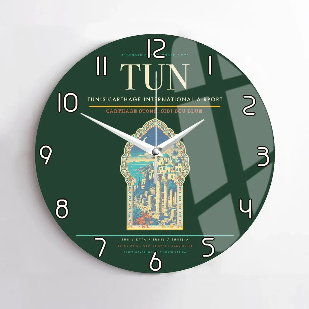 Tunis-Carthage International Airport (TUN) design on dark green no frame wall clock