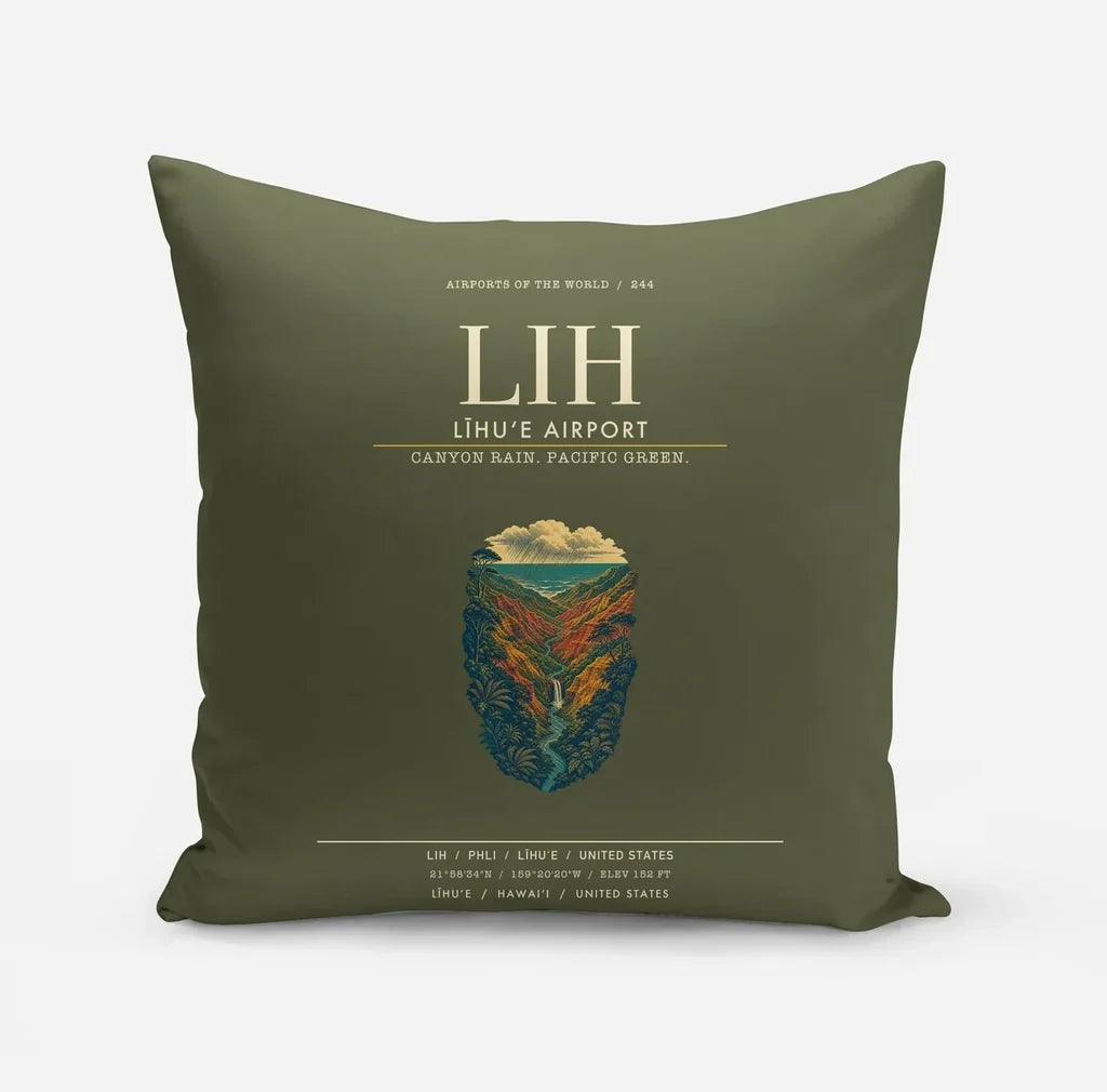 Līhuʻe Airport (LIH) design on green army pillow