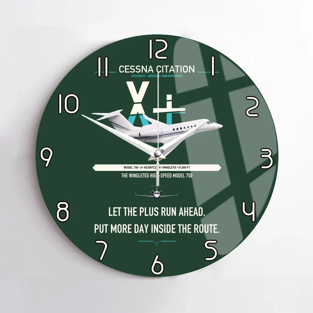 Cessna Citation X+ design on dark green no frame wall clock