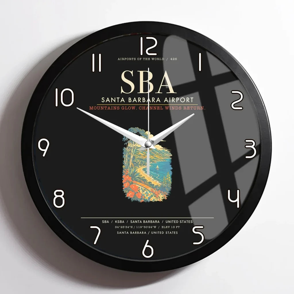 Santa Barbara Airport SBA Wall-Clock Framed - Black