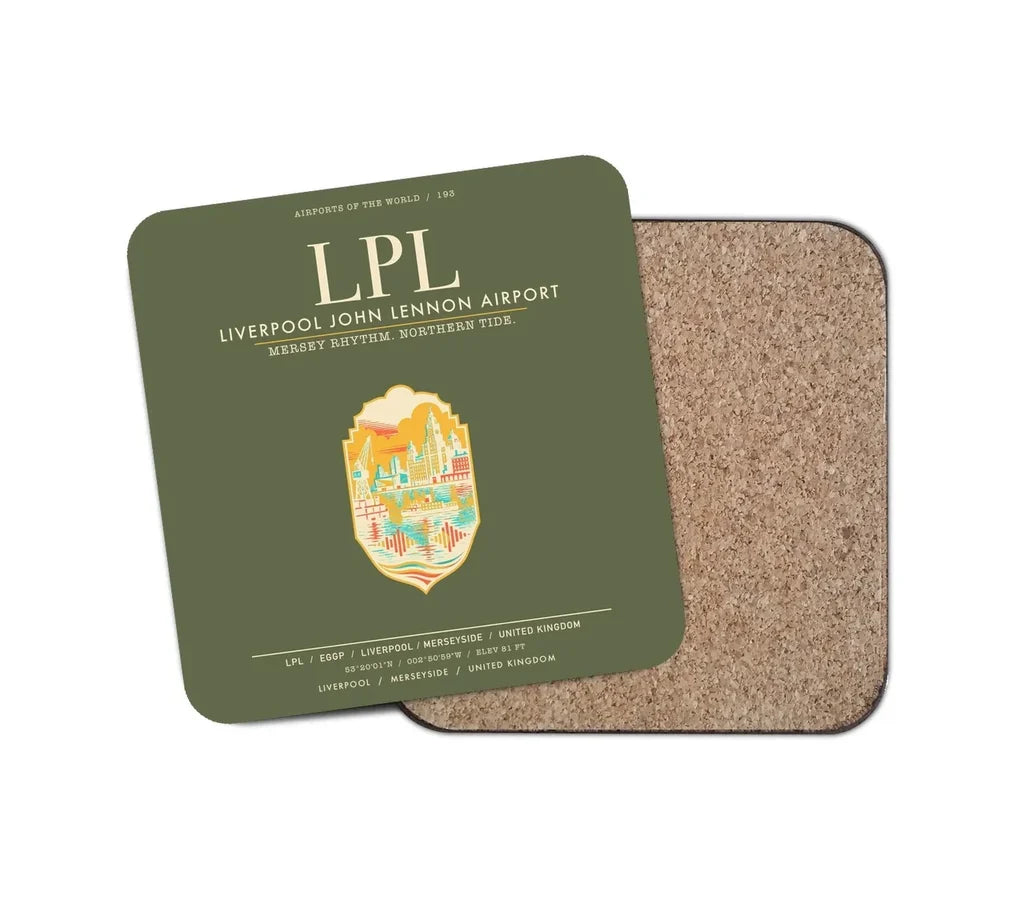 Liverpool John Lennon Airport (LPL) design on green army 1 piece coaster