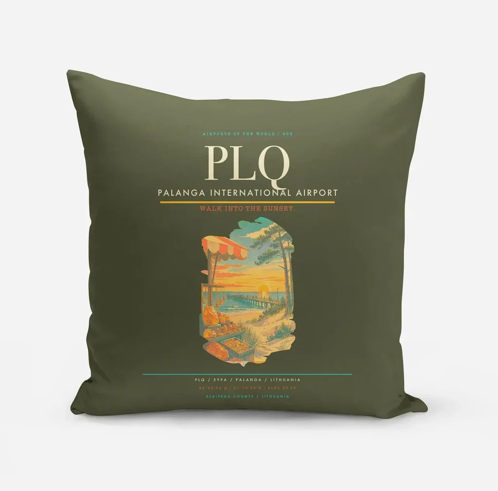 Palanga International Airport (PLQ) design on green army pillow