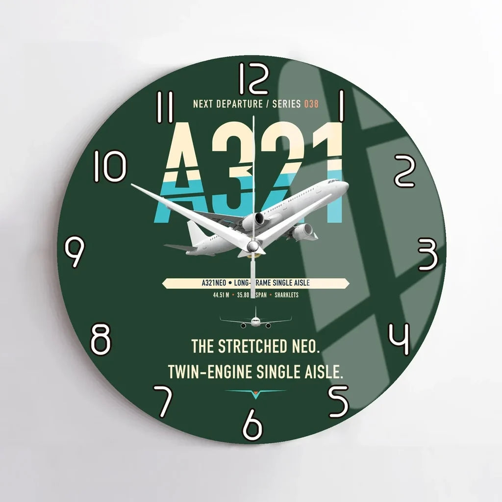 Airbus A321neo design on dark green no frame wall clock