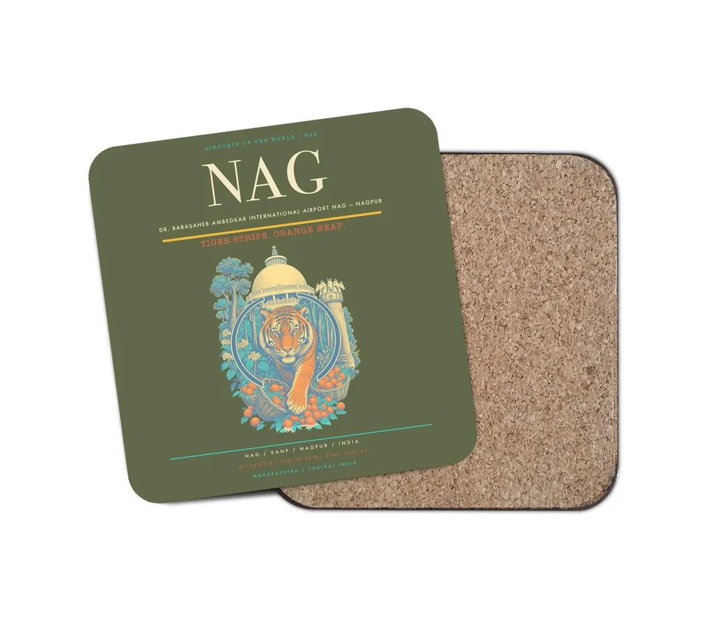 Dr. Babasaheb Ambedkar International Airport (NAG) design on green army 1 piece coaster