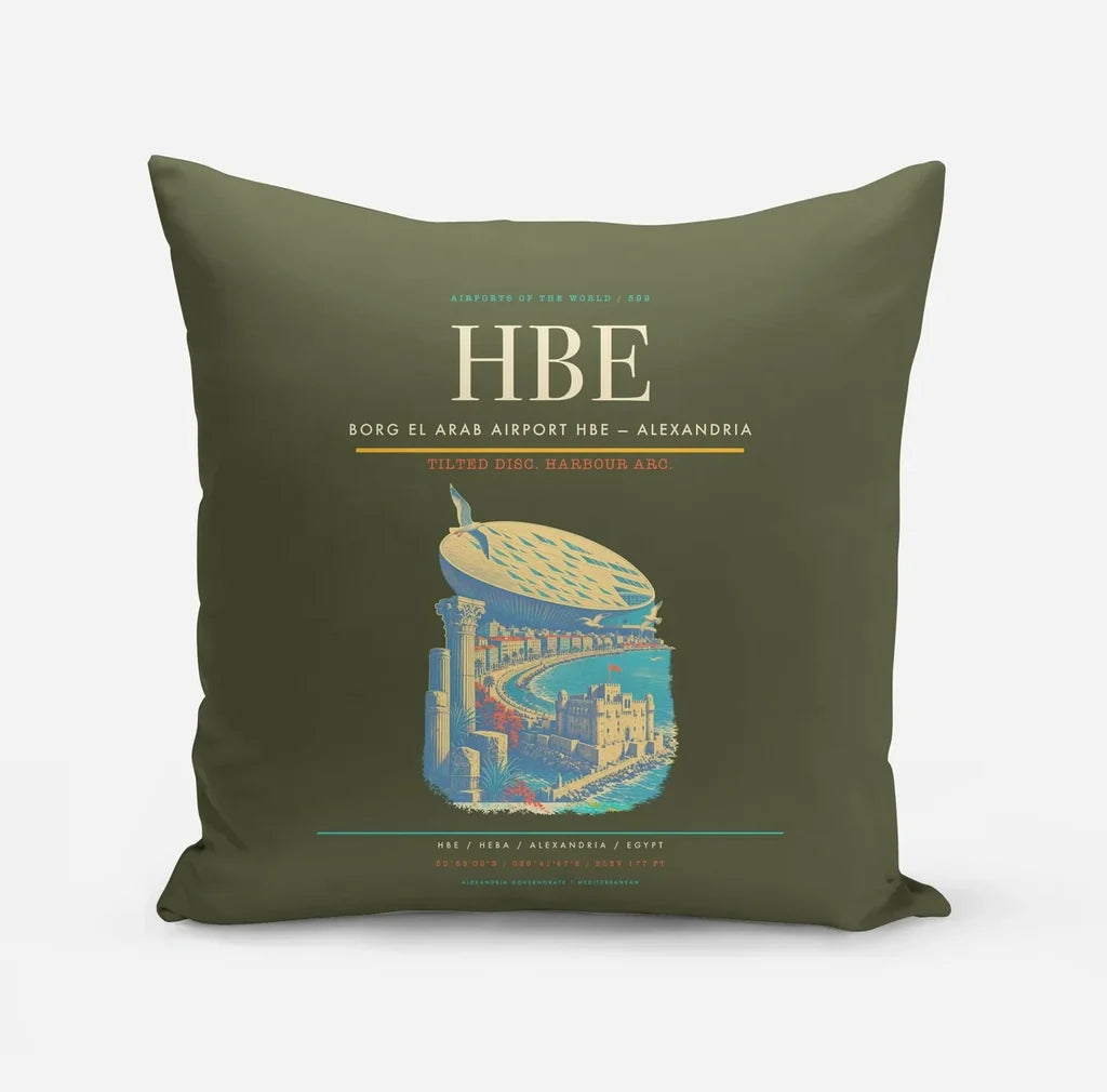 Borg El Arab Airport (HBE) design on green army pillow