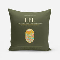 Thumbnail for Liverpool John Lennon Airport (LPL) design on green army pillow