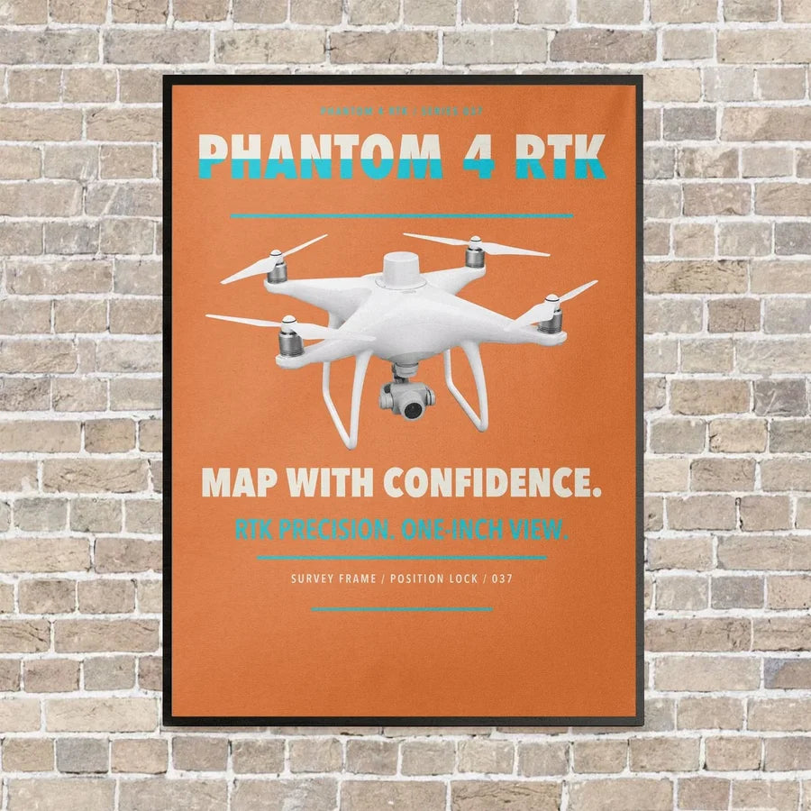 DJI Phantom 4 RTK vertical canvas print - framed - orange background