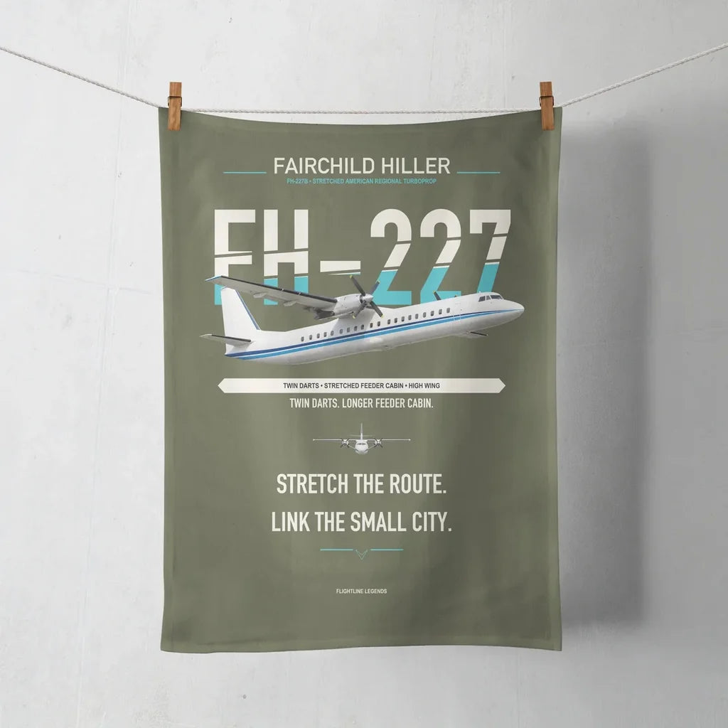 Fairchild Hiller FH-227B design on green army towel
