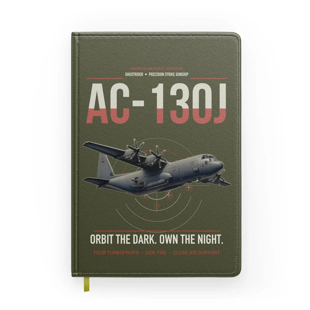 AC-130J Ghostrider design on green army notebook