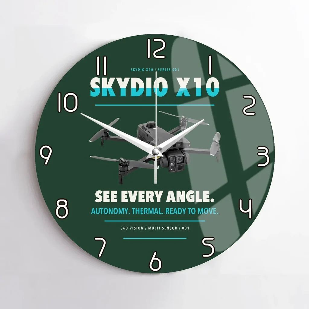 Skydio X10 design on dark green no frame wall clock