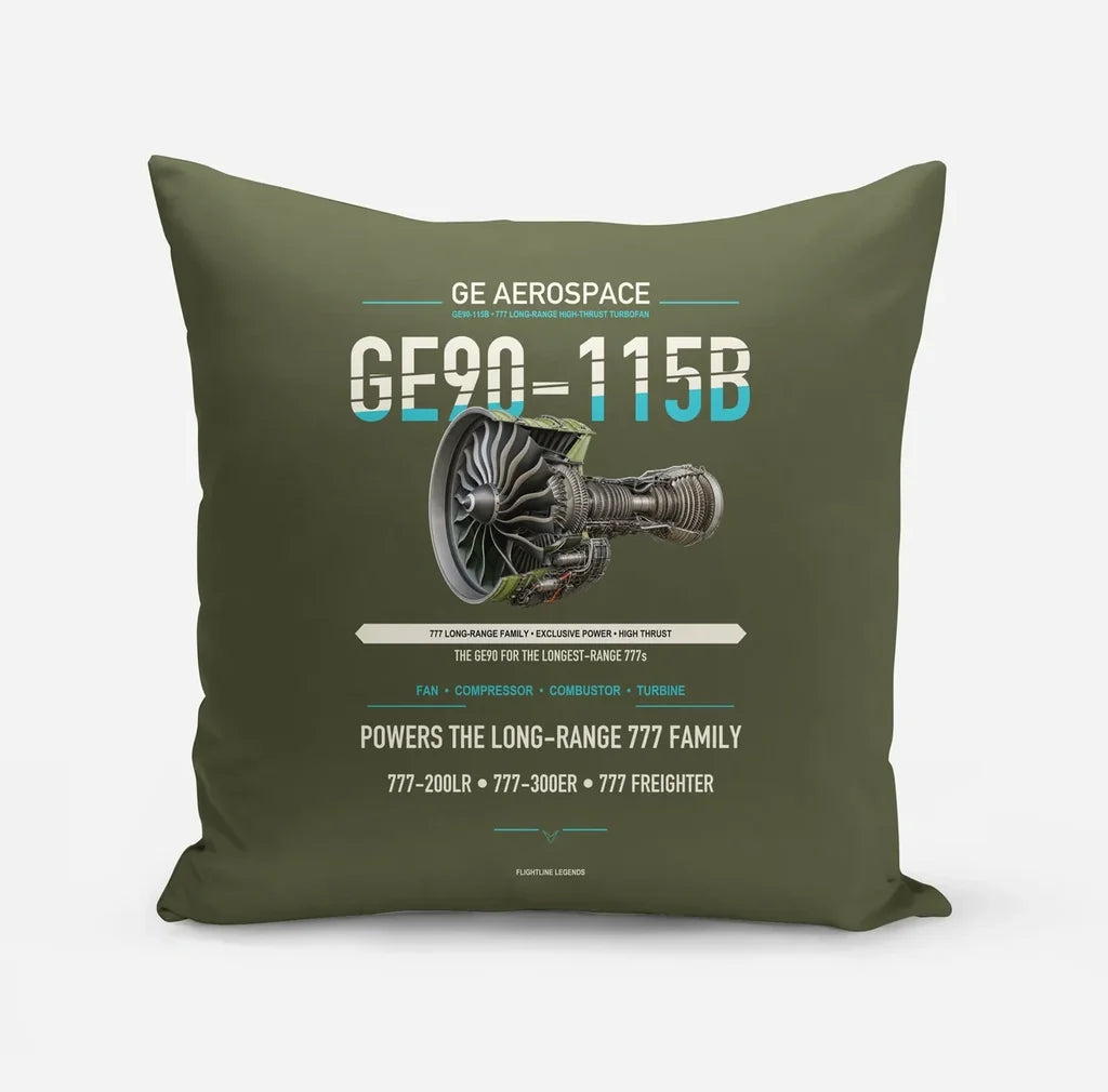 GE90-115B design on green army pillow