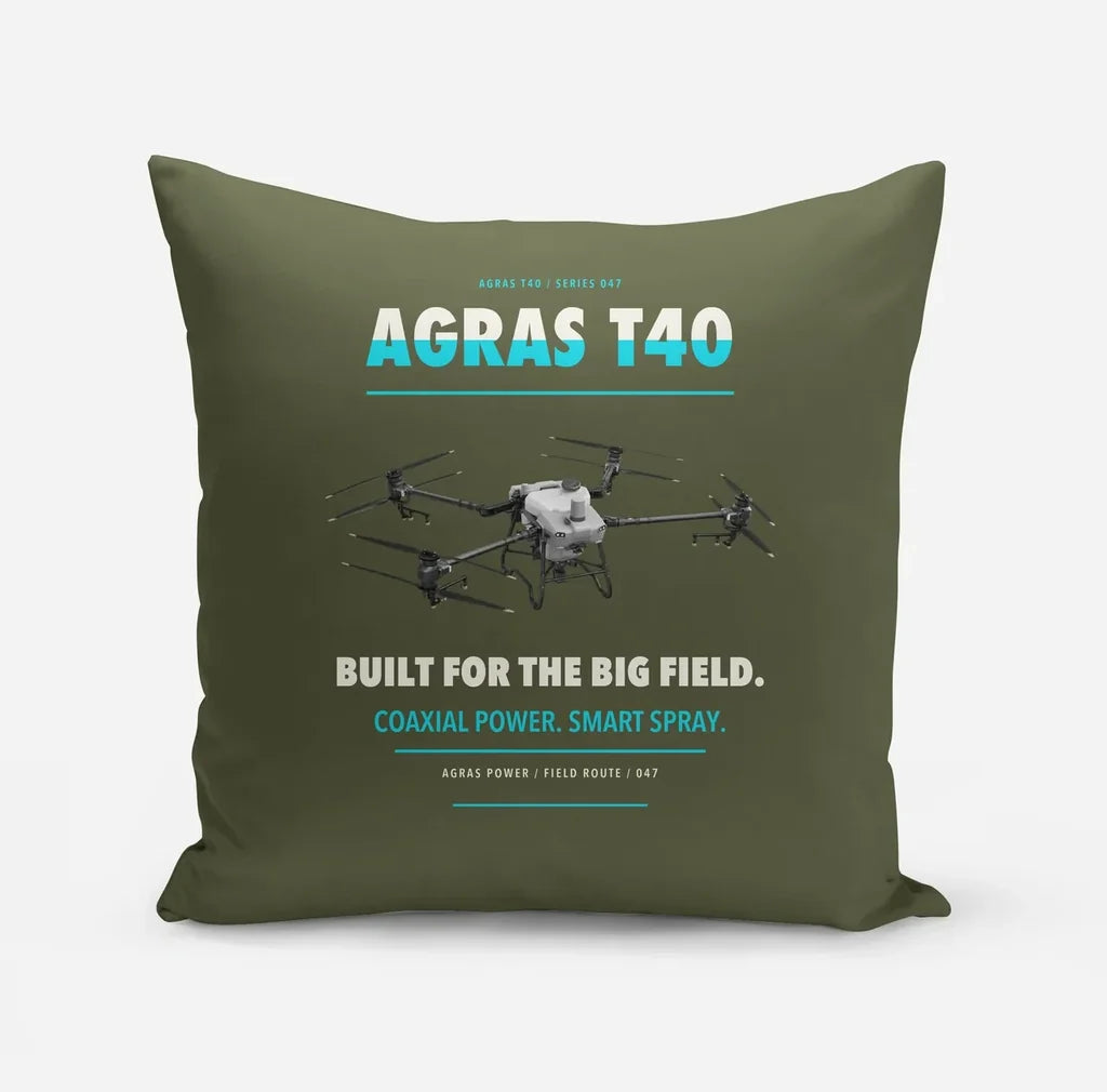 DJI Agras T40 design on green army pillow