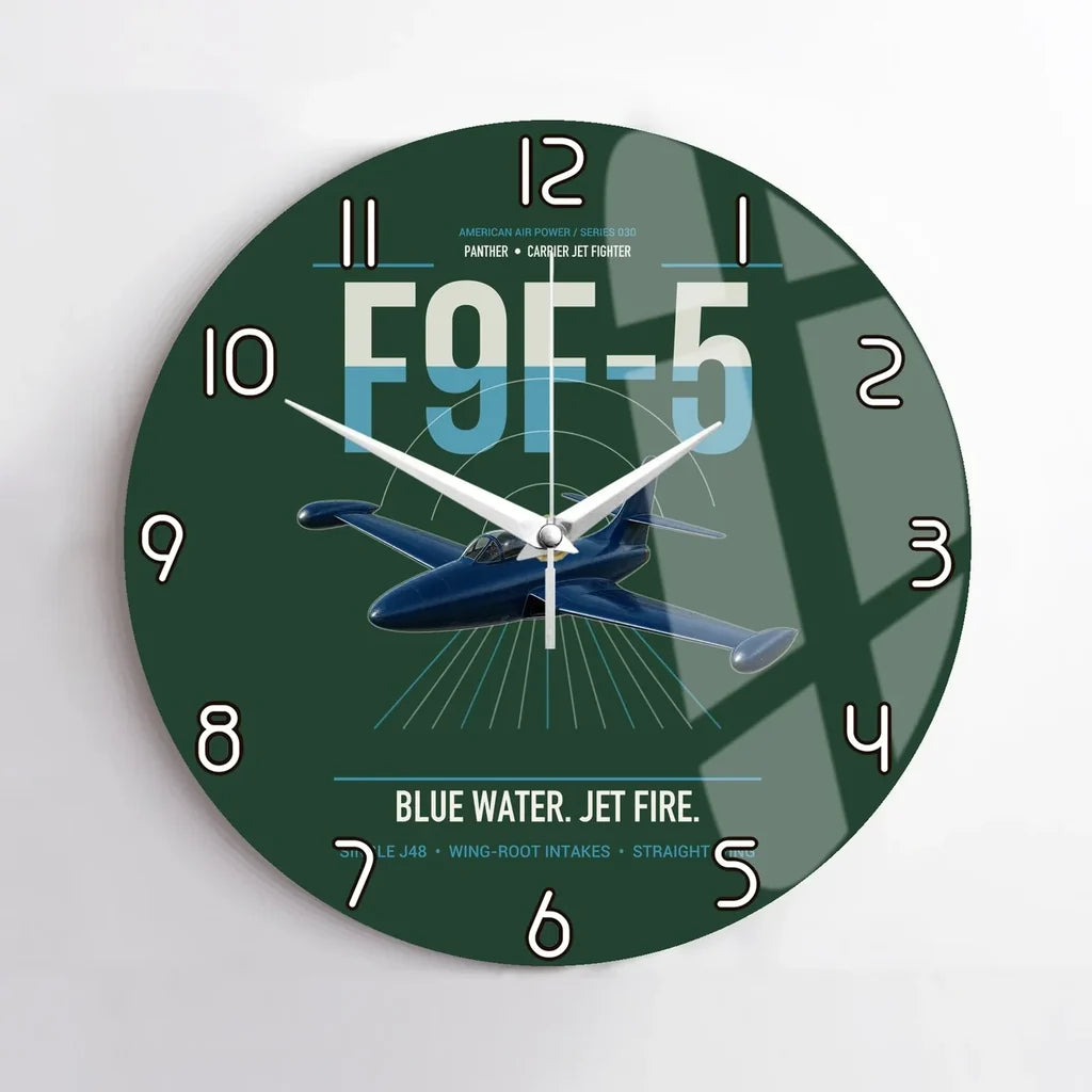 F9F-5 Panther design on dark green no frame wall clock