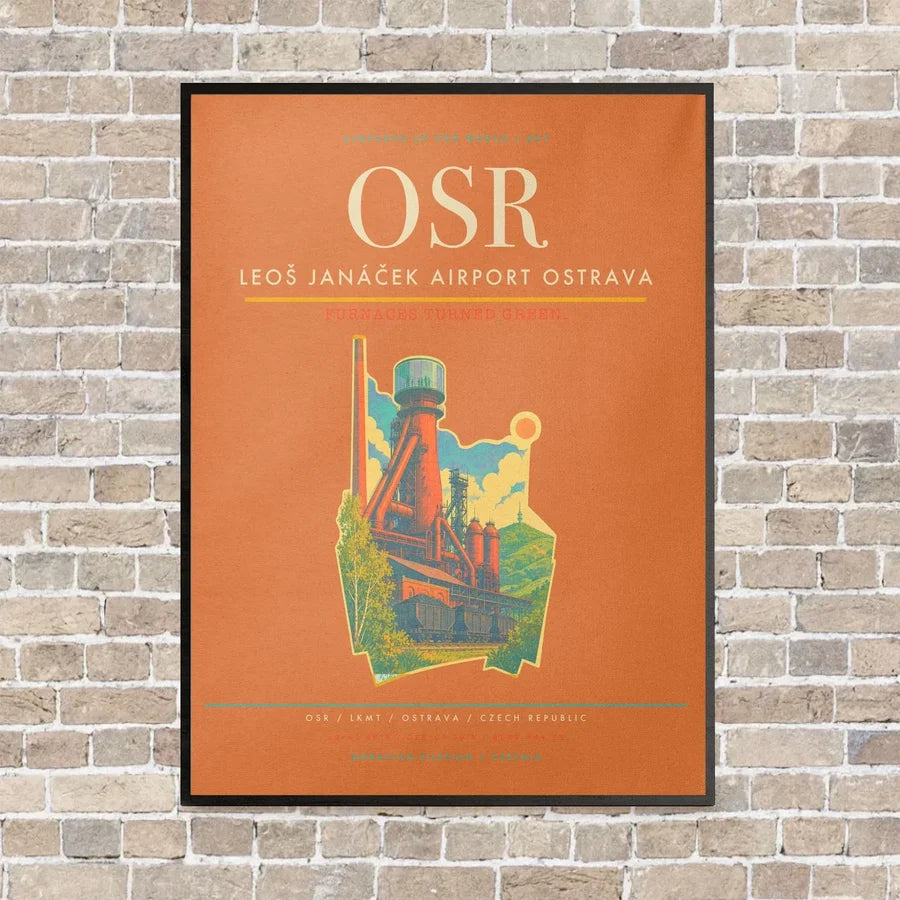 Leoš Janáček Airport Ostrava OSR vertical canvas print - framed - orange background