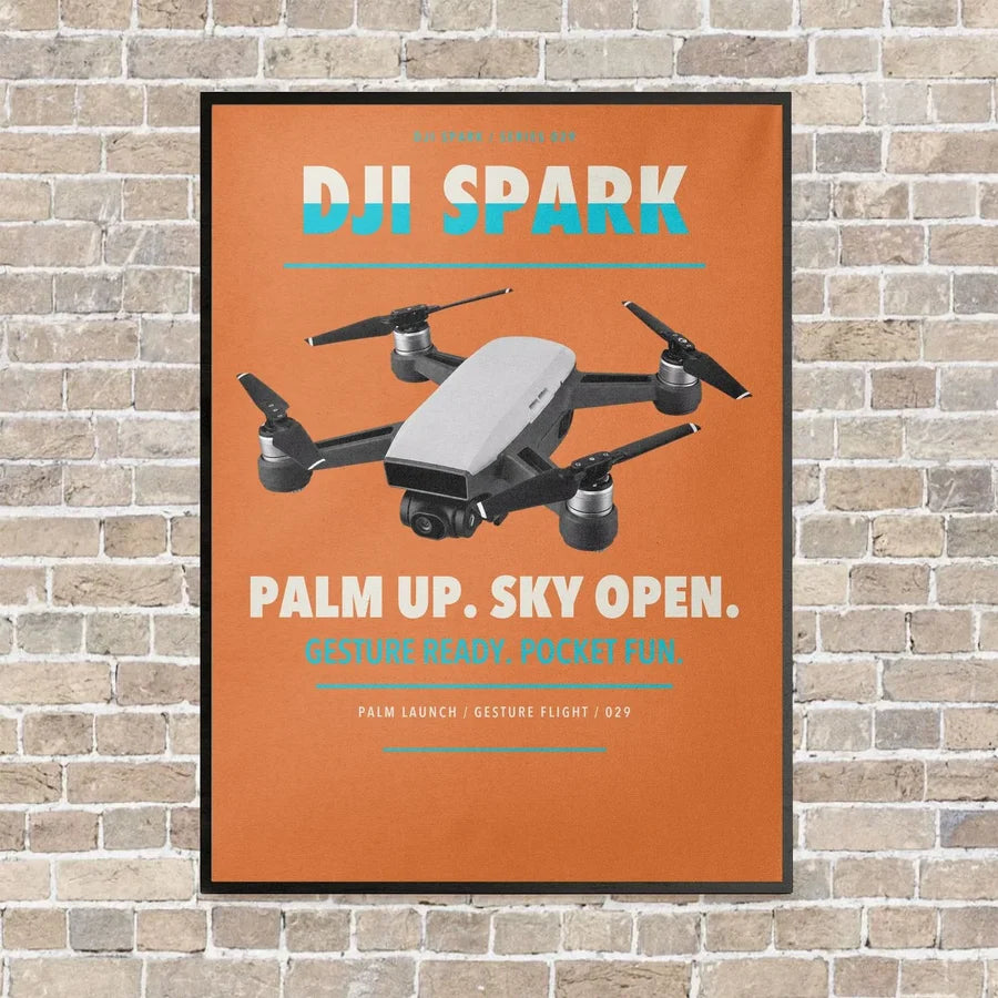 DJI Spark vertical canvas print - framed - orange background